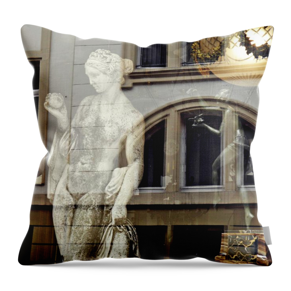 Statue Throw Pillow featuring the photograph Antiquities in Wiesbaden by Sarah Loft