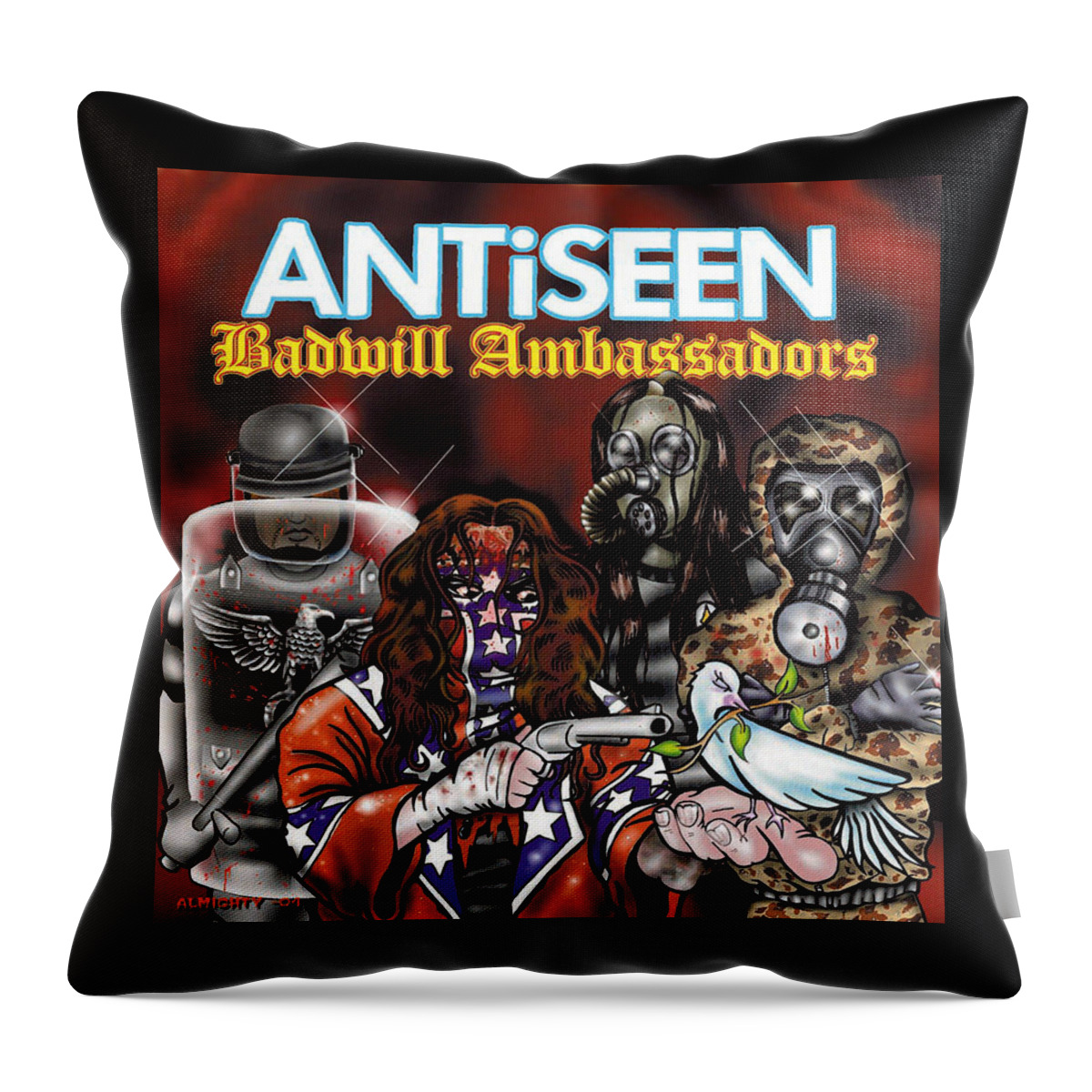  Antiseen Throw Pillow featuring the digital art ANTiSEEN - BADWILL AMBASSADORS cover by Ryan Almighty