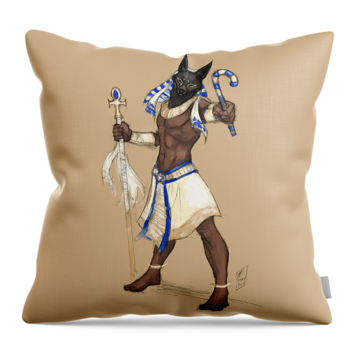 Anubis Throw Pillow featuring the digital art Anubis by Brandy Woods