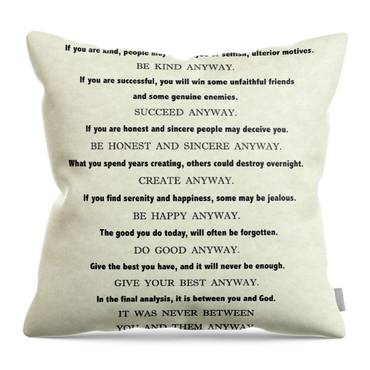 Mother Teresa Throw Pillow featuring the painting Anyway Quote on Parchment by Mother Teresa/Saint Teresa by Desiderata Gallery