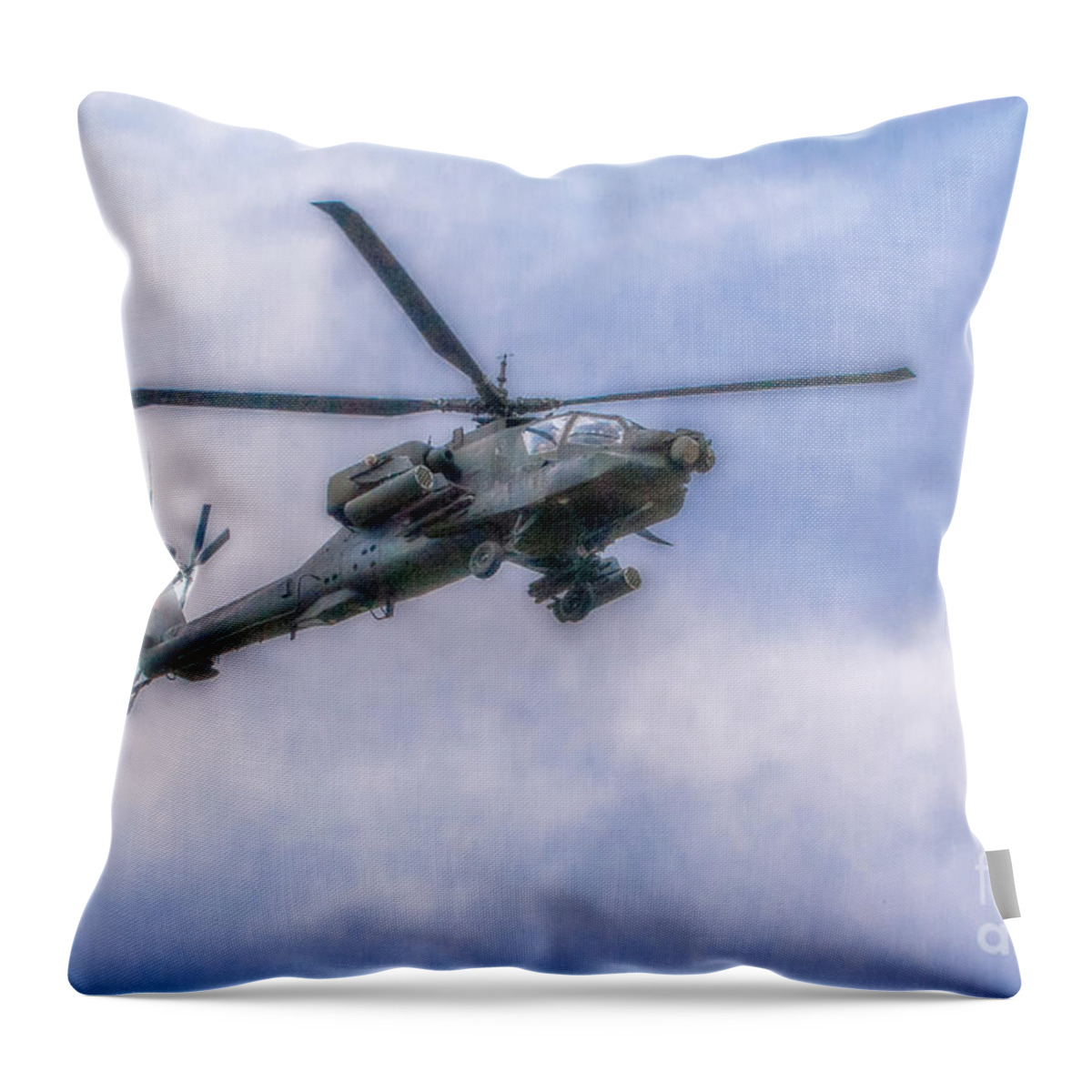 Apache Helicopter In Flight Throw Pillow featuring the photograph Apache Helicopter In Flight Three by Randy Steele