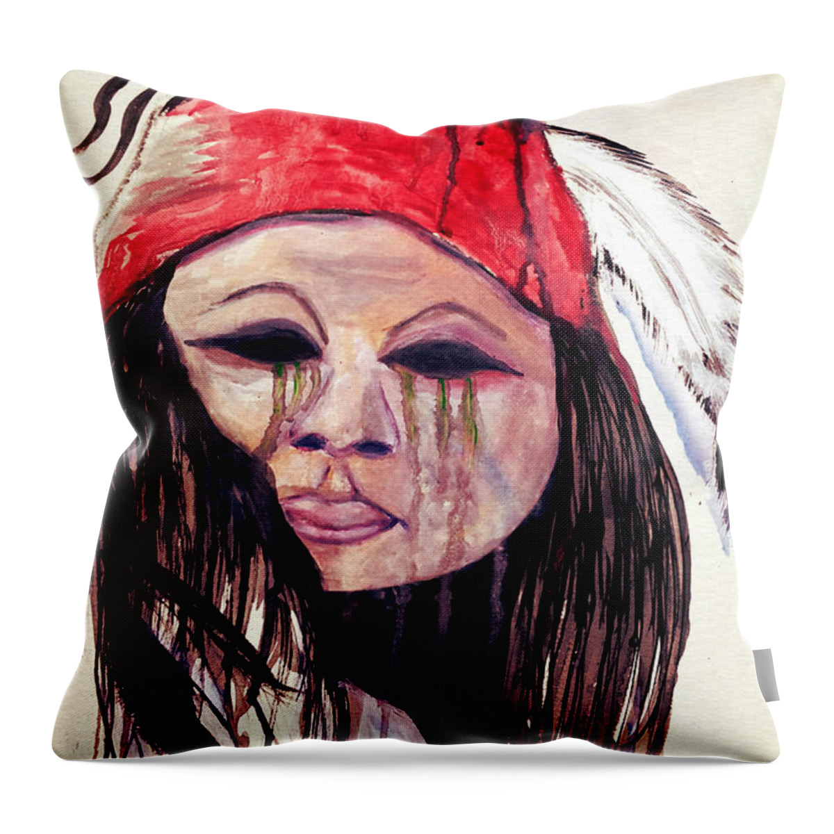 Apache Throw Pillow featuring the painting Watercolor Painting of Apache Tears by Ayasha Loya by Ayasha Loya