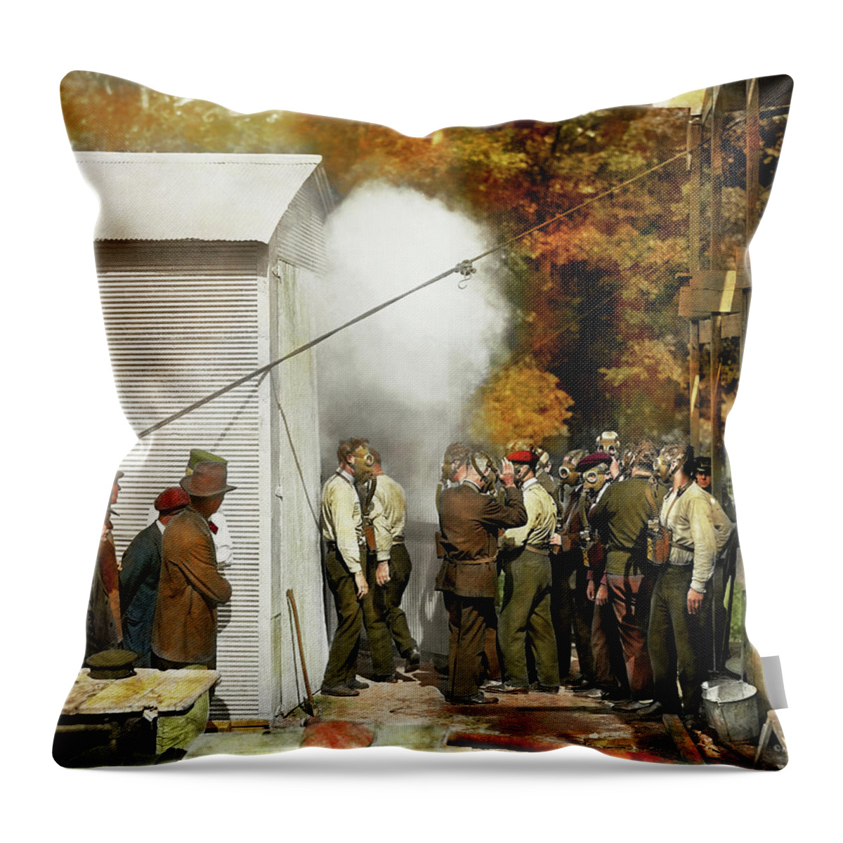 Steampunk Throw Pillow featuring the photograph Apocalypse - Apocalypse party 1923 by Mike Savad