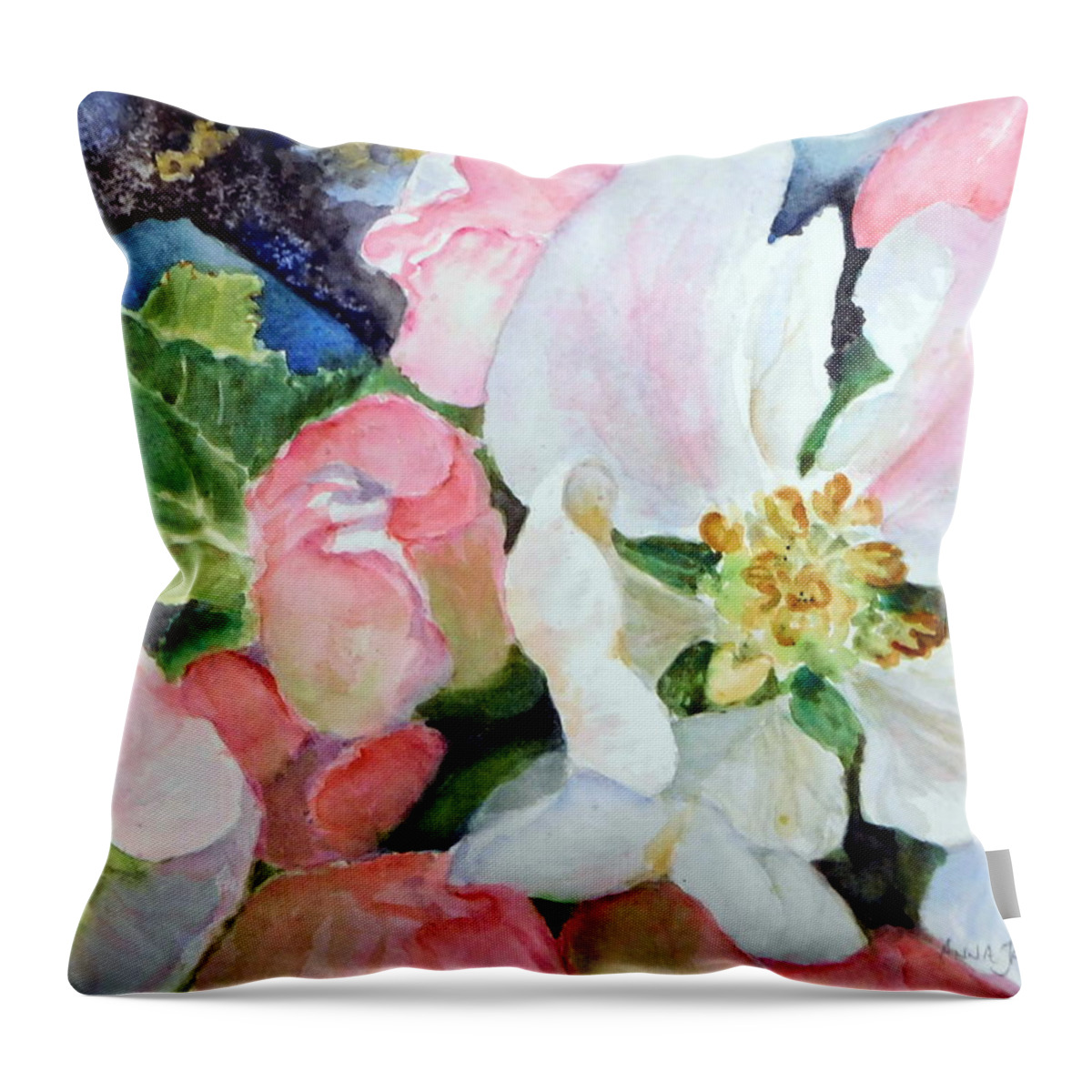 Apple Blossoms Throw Pillow featuring the painting Apple Blossom Time by Anna Jacke