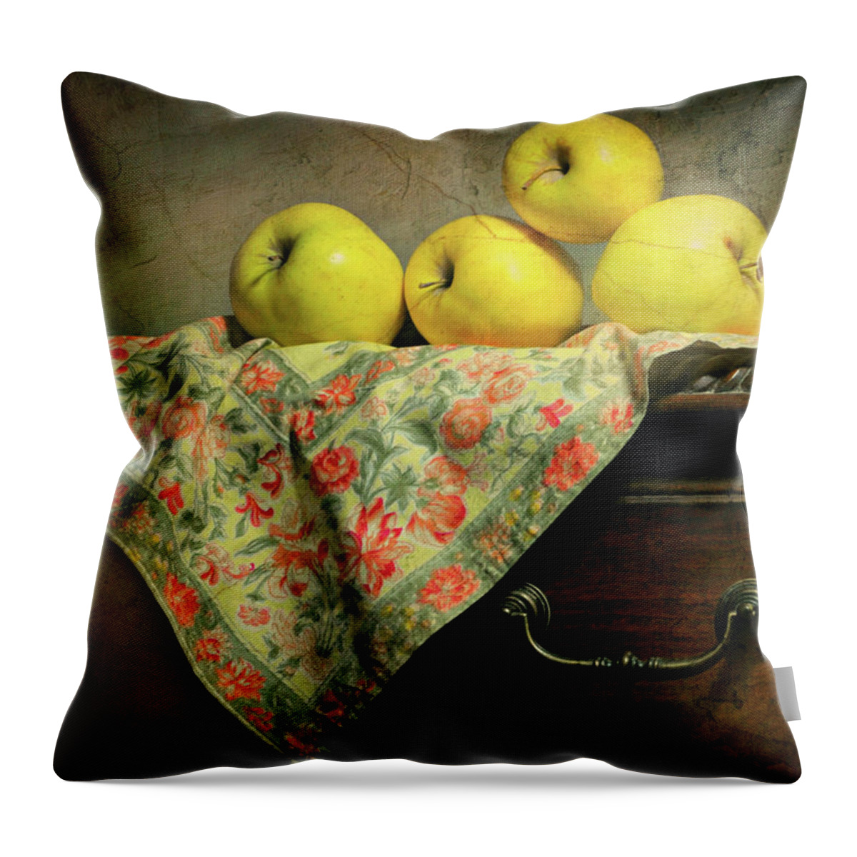 Still Life Throw Pillow featuring the photograph Apple Cloth by Diana Angstadt