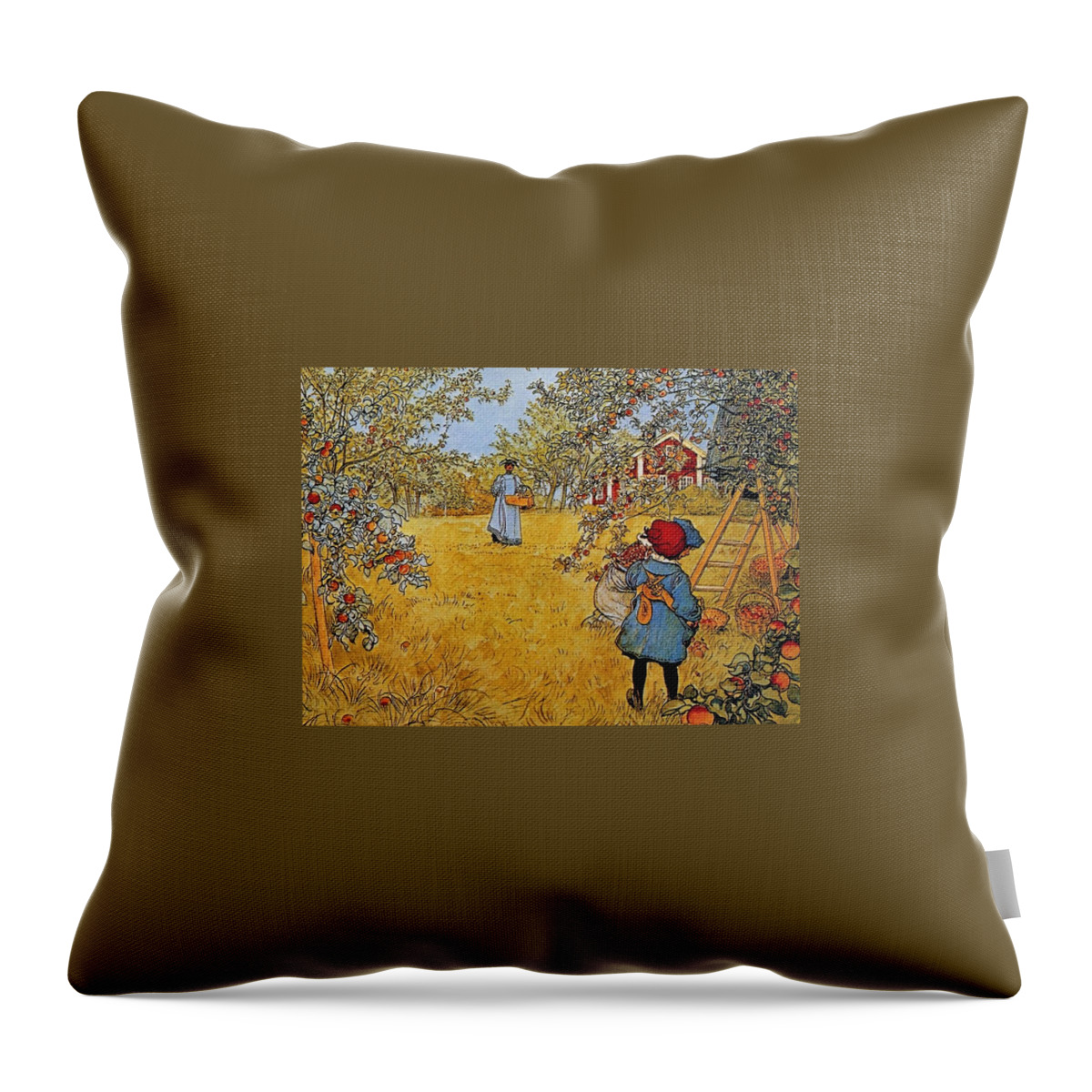 Carl Larsson Apple Orchard Throw Pillow featuring the painting Apple by MotionAge Designs