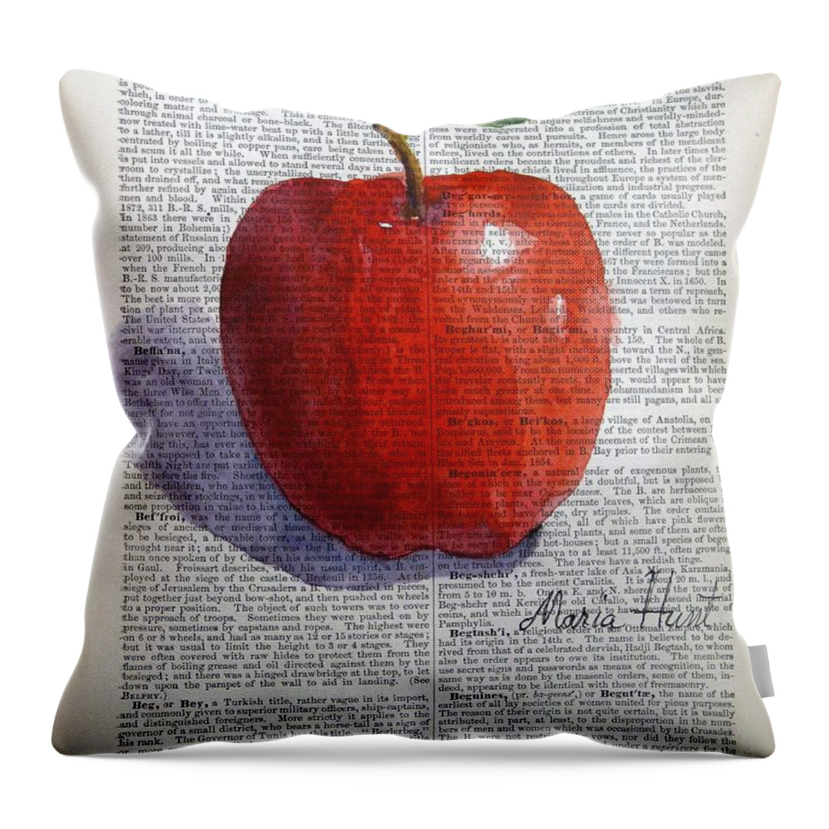 Antique Paper Throw Pillow featuring the painting Kattywompus Apple on Antique Paper by Maria Hunt