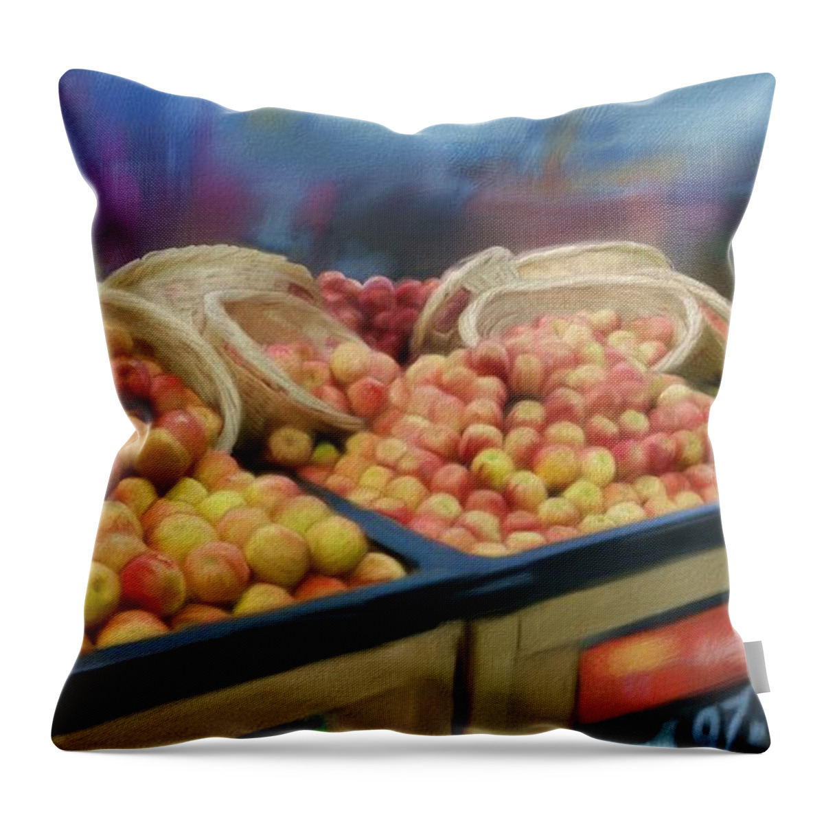 Agriculture Throw Pillow featuring the digital art Apples and baskets by Debra Baldwin