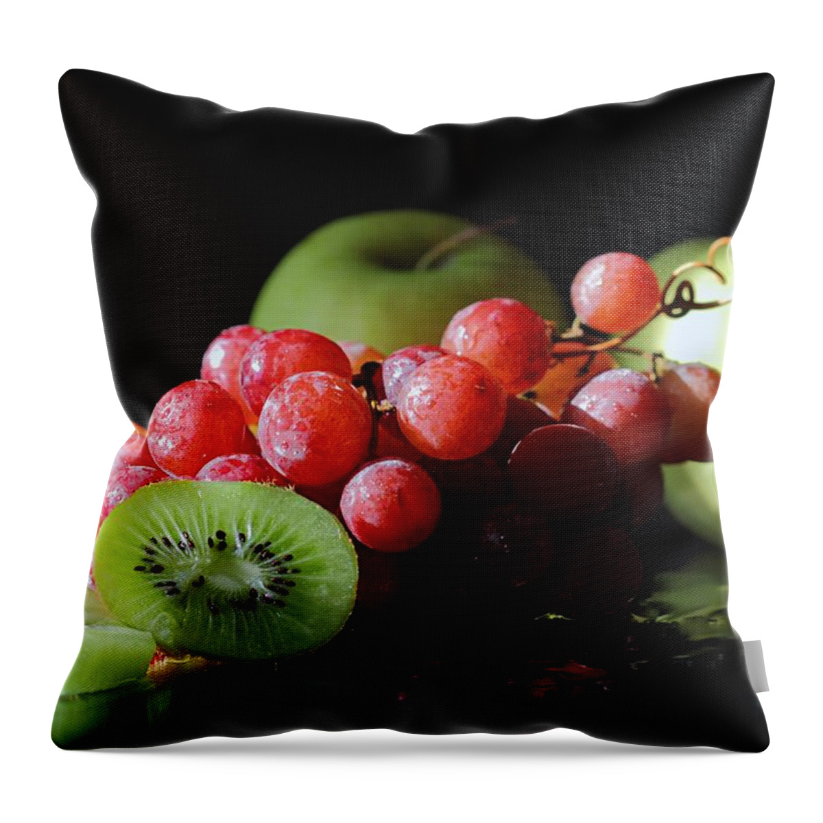 Fruit Throw Pillow featuring the photograph Apples, Grapes and Kiwi by Angela Murdock