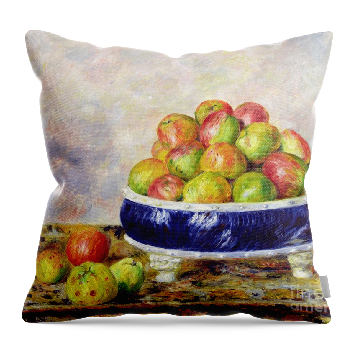  Pierre Auguste Renoir Throw Pillow featuring the painting Apples in a Dish by Pierre Auguste Renoir