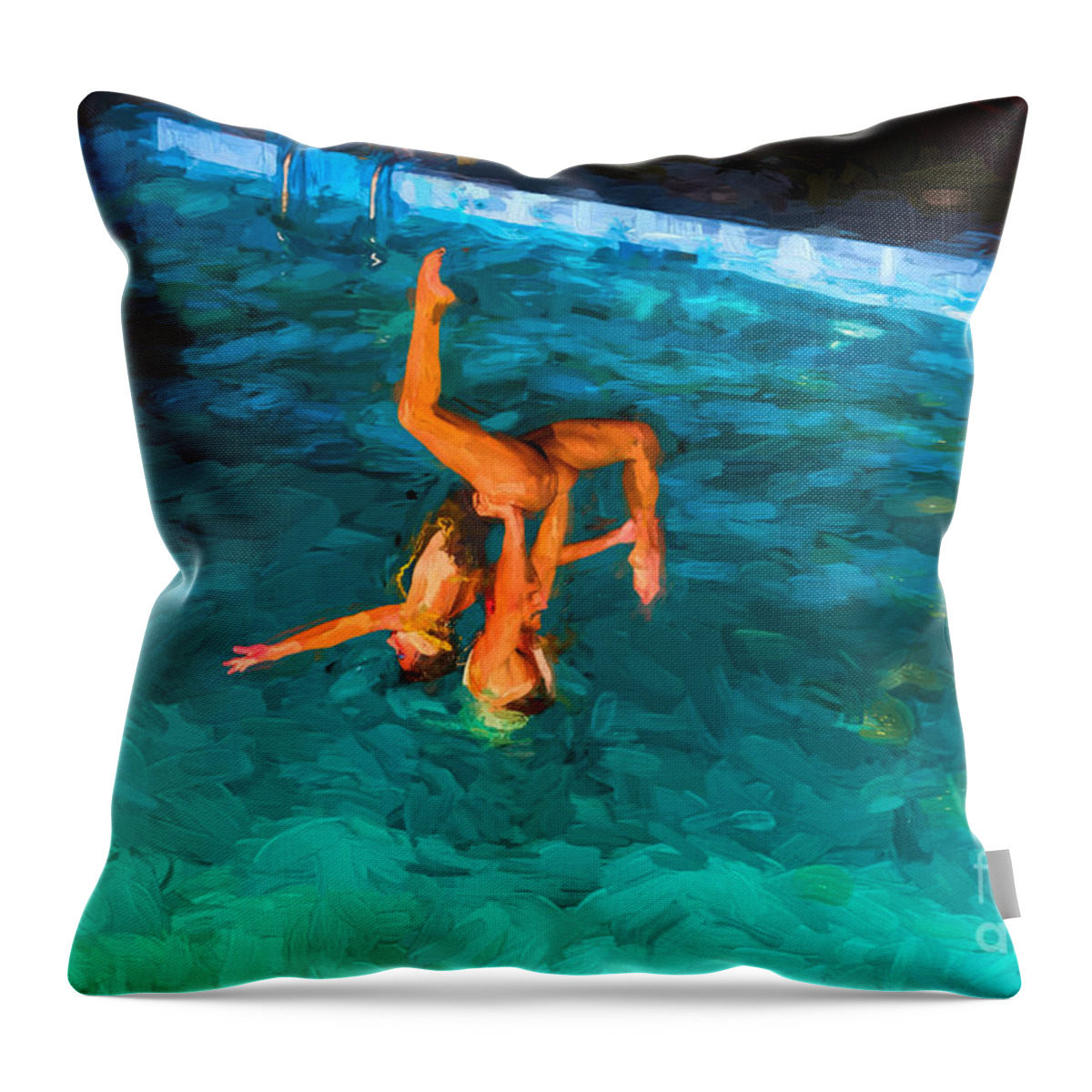 Dancers Throw Pillow featuring the photograph Aqua Dancers by Les Palenik