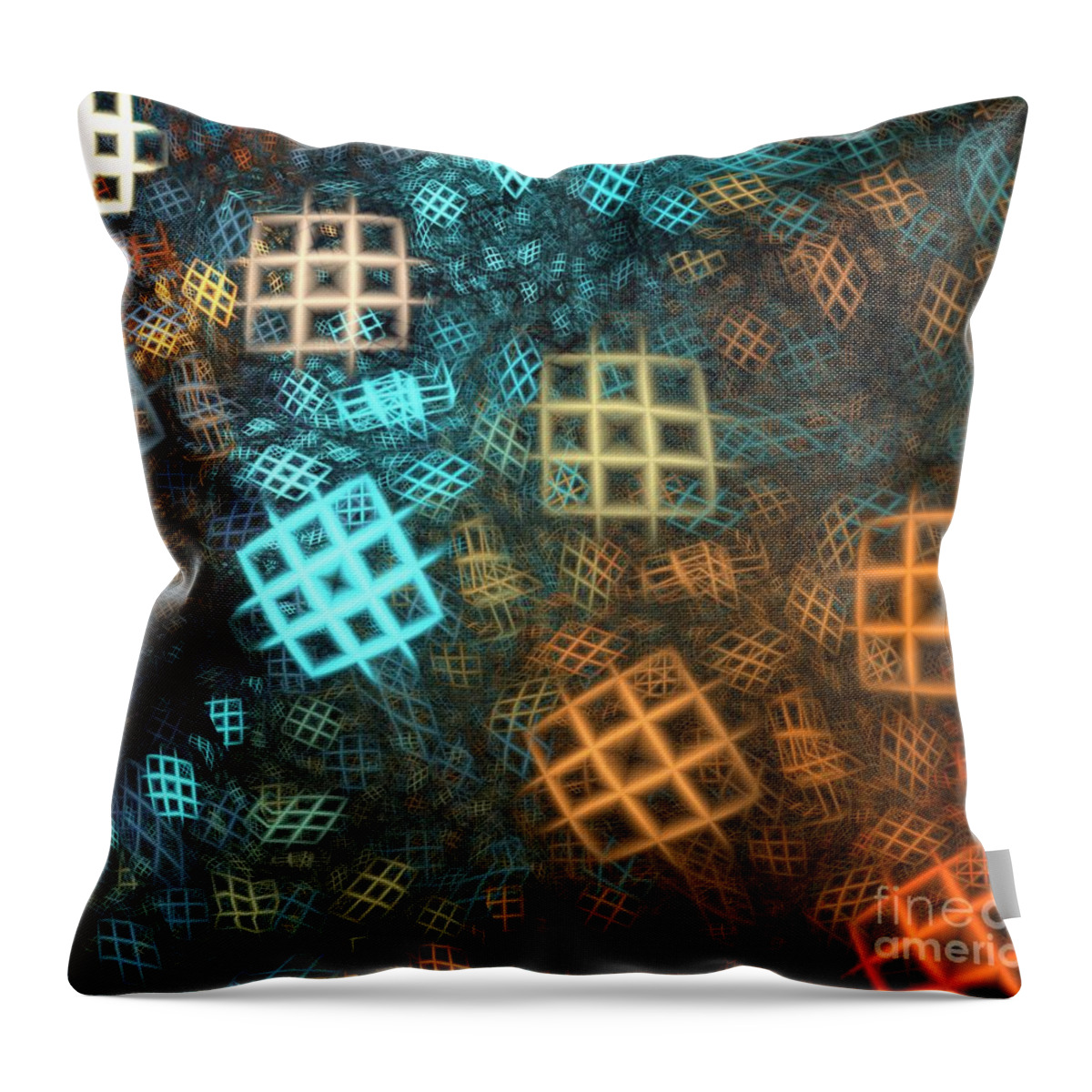 Apophysis Throw Pillow featuring the digital art Aqua Orange Cubes by Kim Sy Ok
