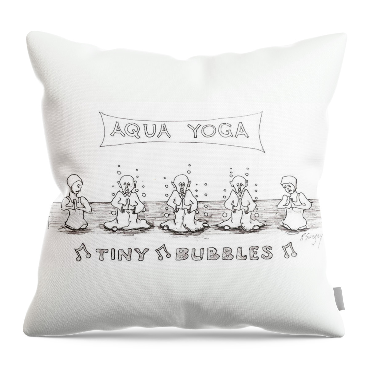 Aqua Throw Pillow featuring the drawing Aqua Yoga by R Allen Swezey