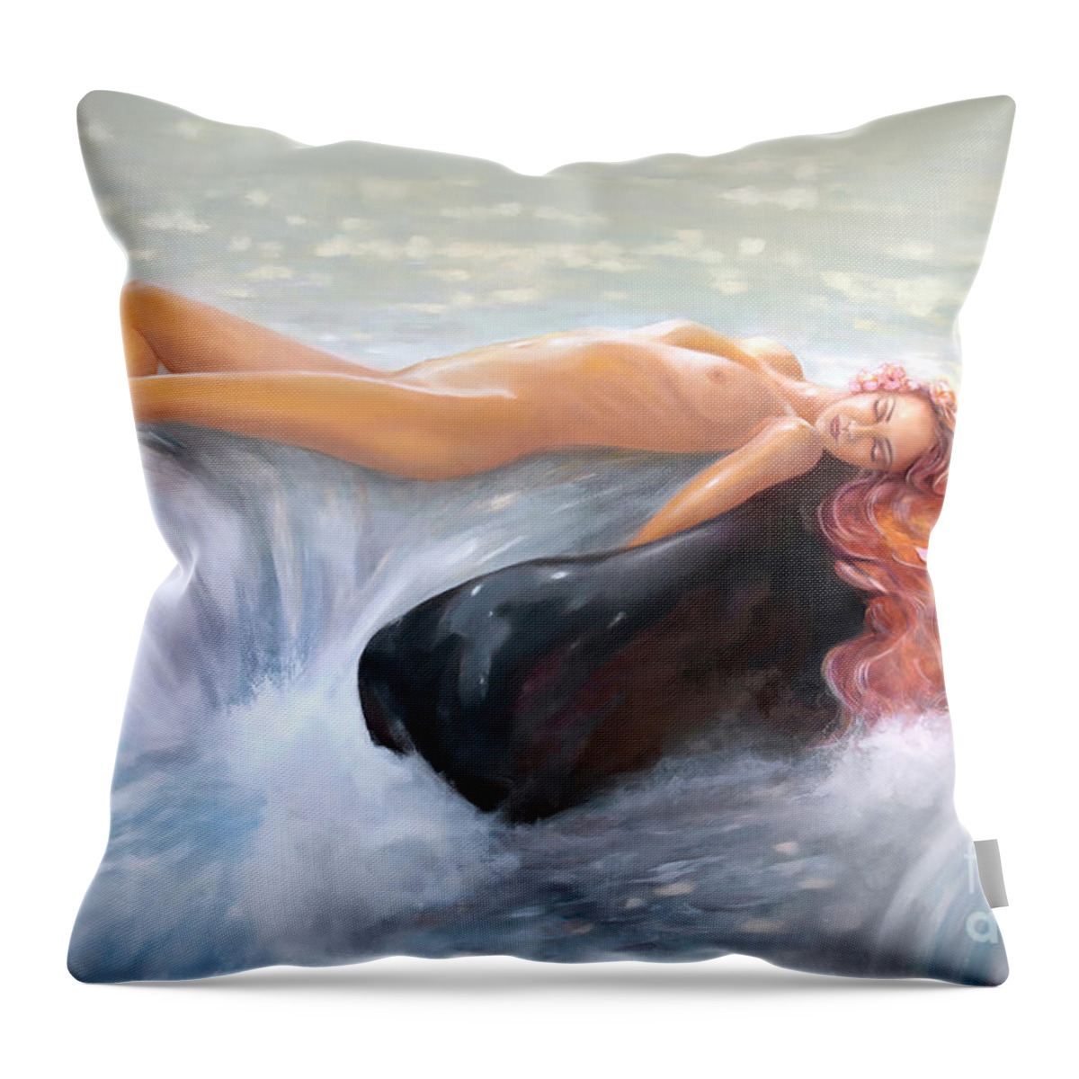 Aquamarine Throw Pillow featuring the painting AQUAMARINE Sea Goddess by Michael Rock