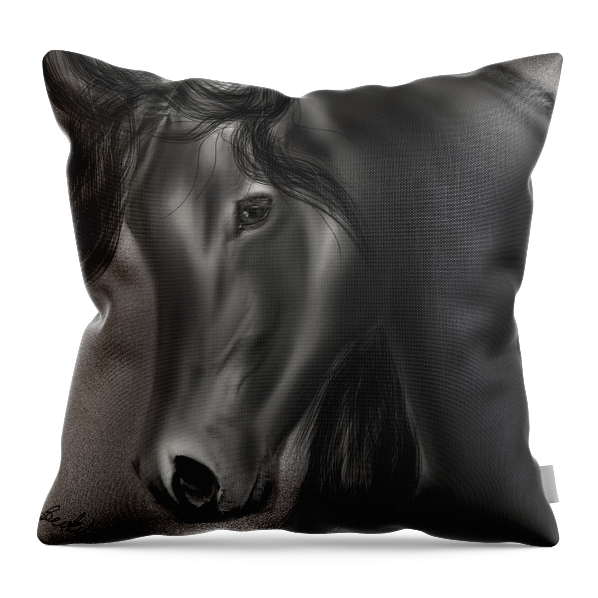 Horse Throw Pillow featuring the drawing Arabian Horse by Becky Herrera