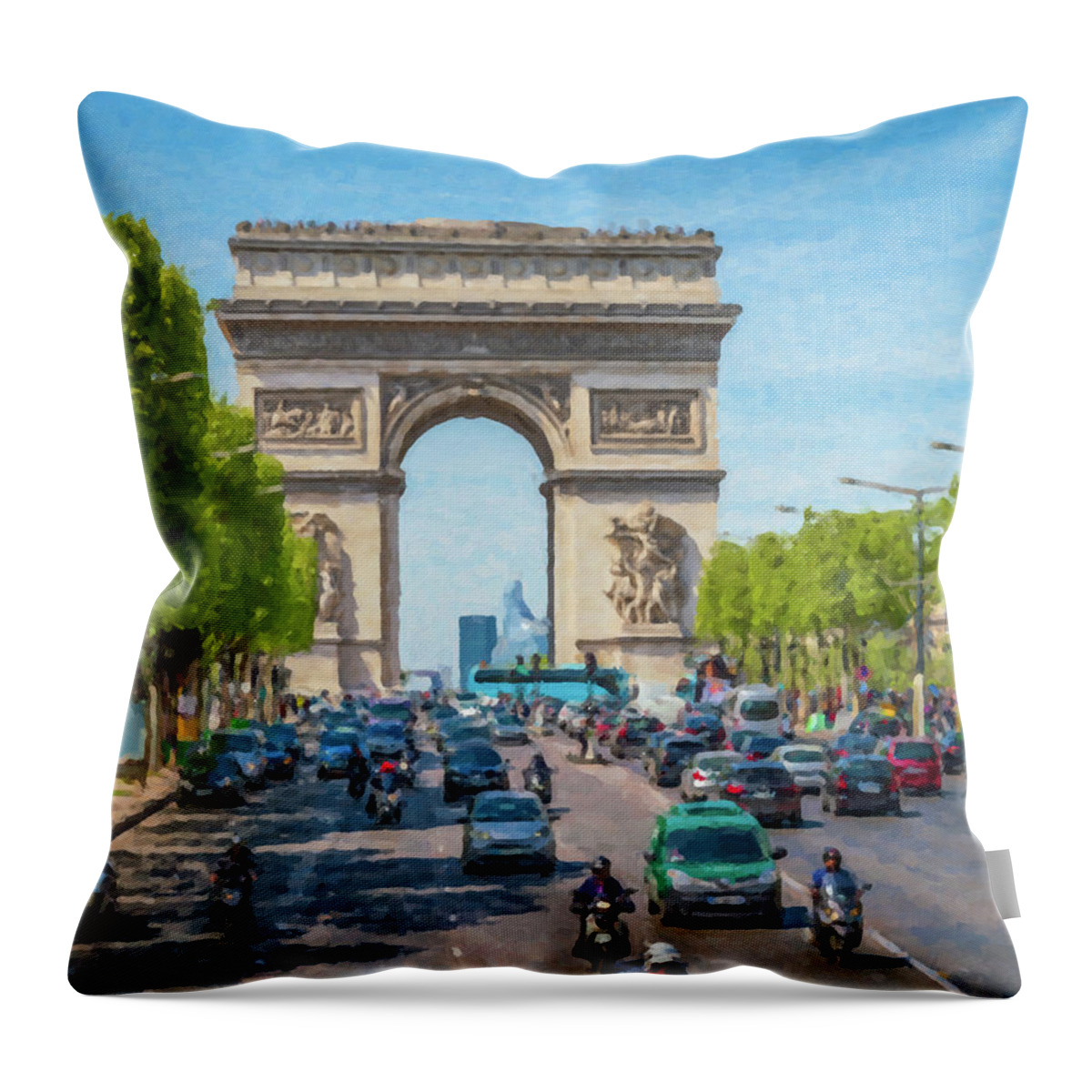 France Throw Pillow featuring the photograph Arc de Triomphe- Painted effect by Joe Myeress