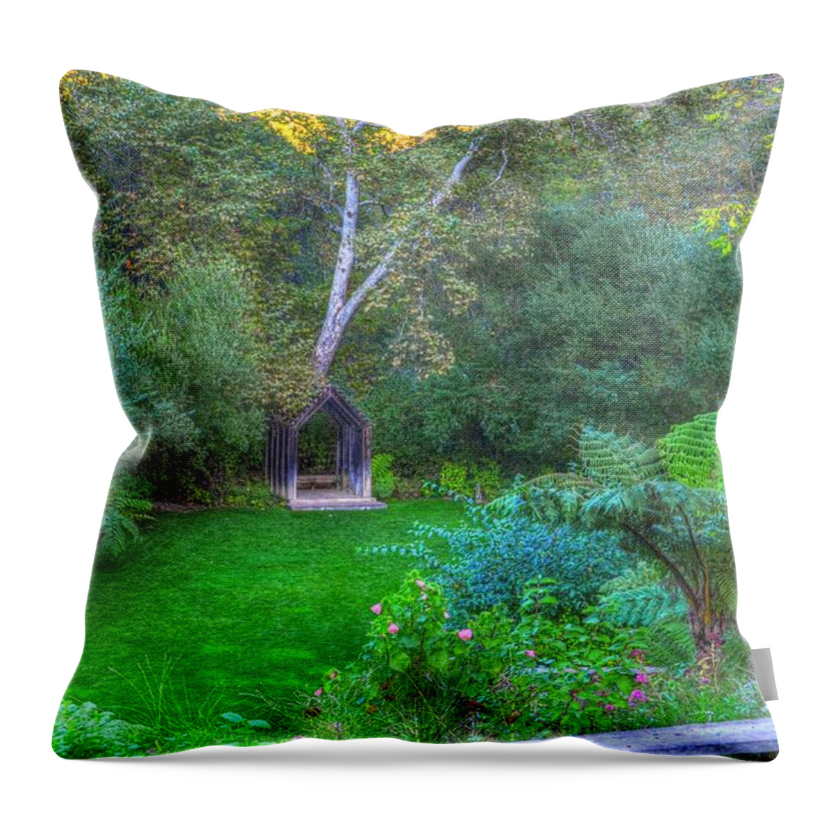 Green Landscaping Throw Pillow featuring the photograph Arch Scene in the Green by Mathias 