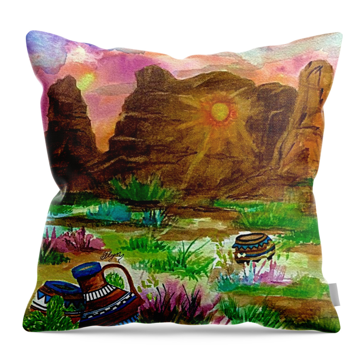 Landscape Throw Pillow featuring the painting Arches Sunset by Ellen Levinson