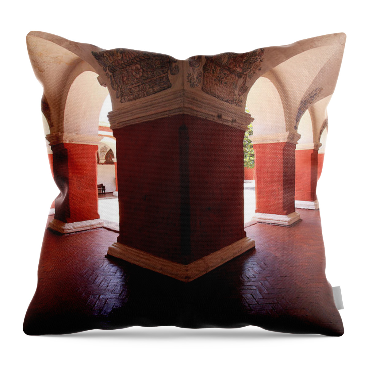 Santa Catalina Monastery Throw Pillow featuring the photograph Archway Paintings At Santa Catalina Monastery by Aidan Moran