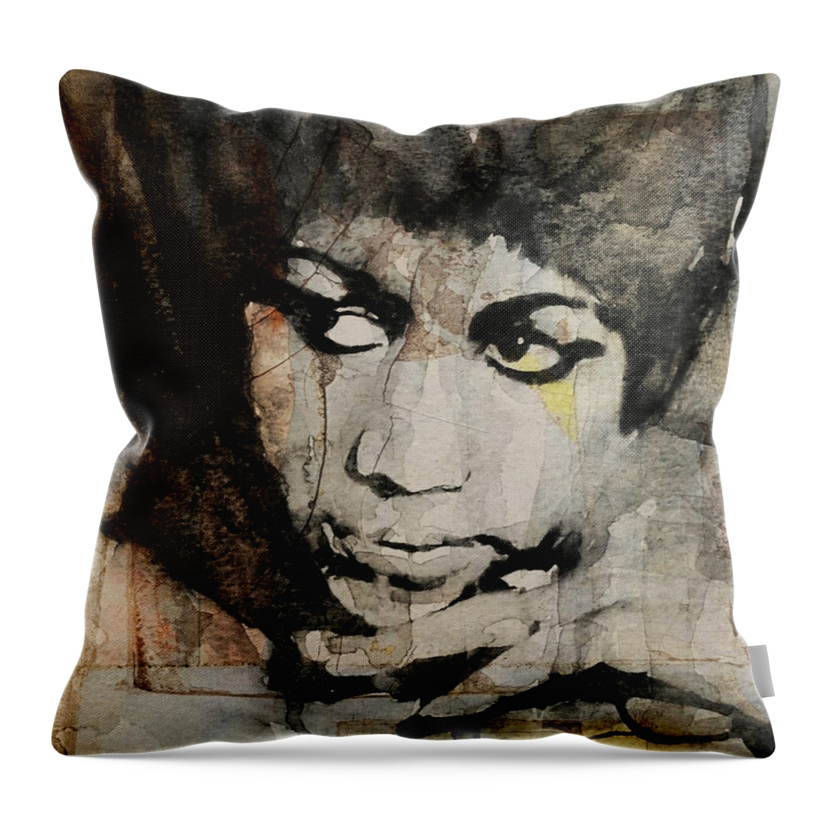 Aretha Franklin Throw Pillow featuring the painting Aretha Franklin - Don't Play That Song For Me by Paul Lovering