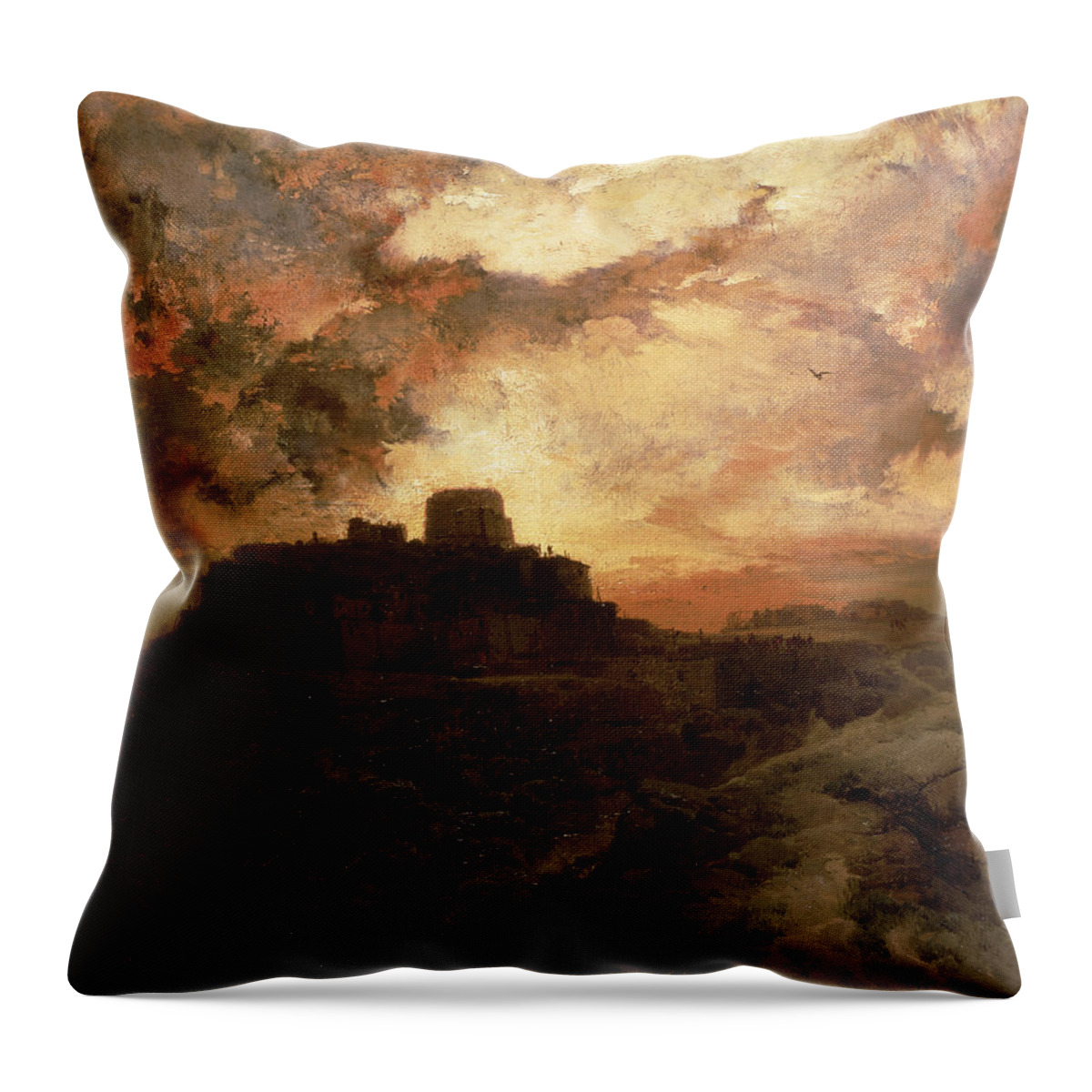 Sunset Throw Pillow featuring the painting Arizona Sunset by Thomas Moran 