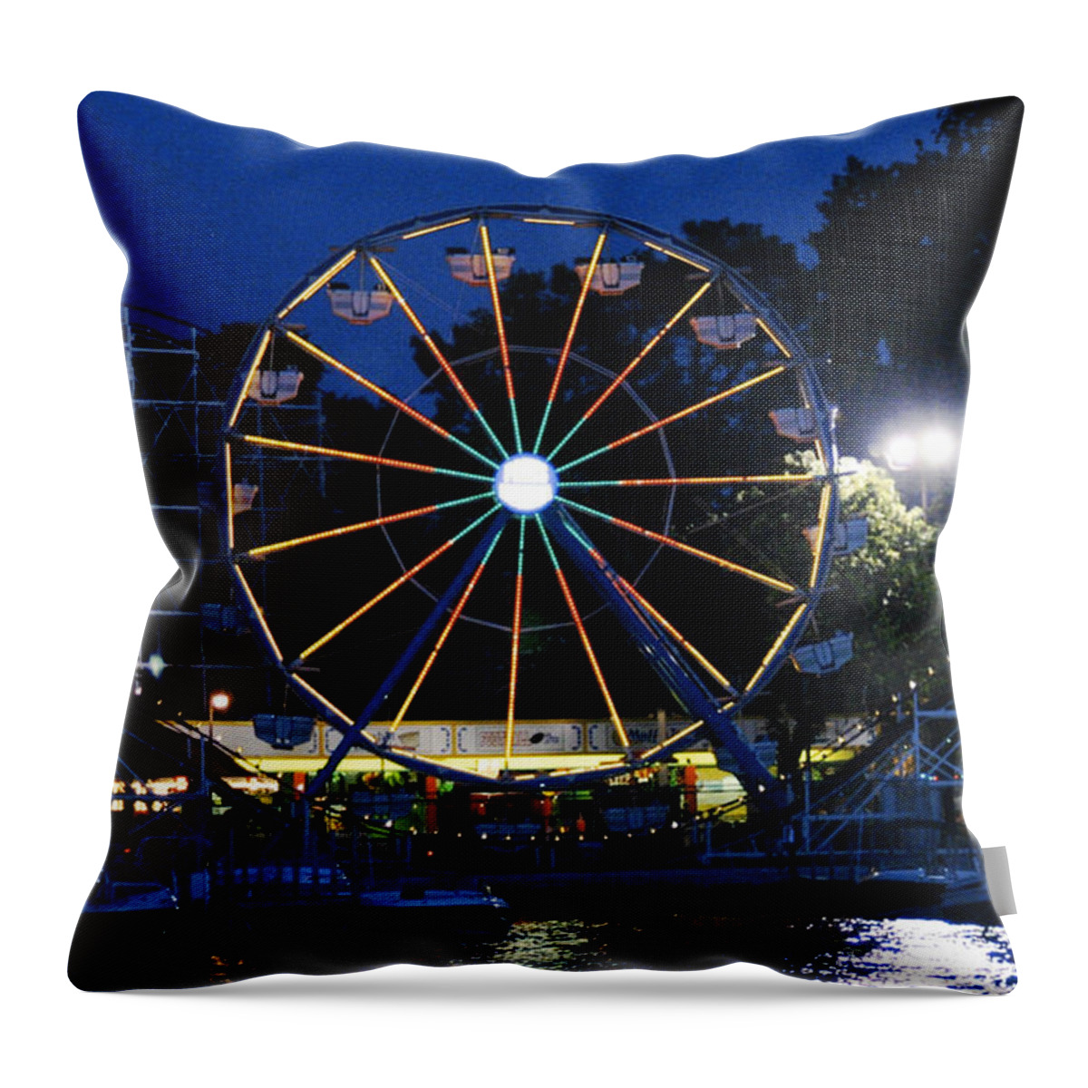 Amusement Park Throw Pillow featuring the photograph Arnolds Park at Night by Gary Gunderson