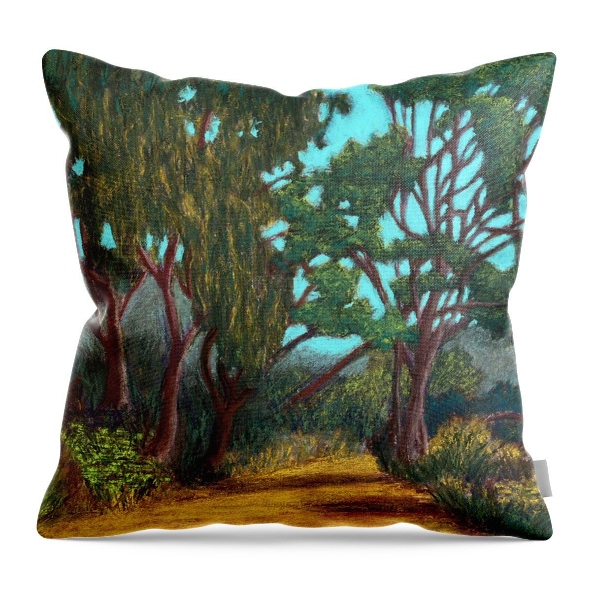 Path Throw Pillow featuring the pastel Around The Bend 02 by Michael Heikkinen