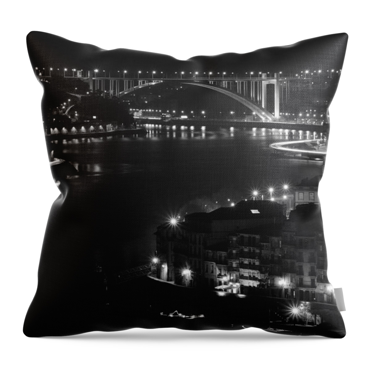 Porto Throw Pillow featuring the photograph Arrabida bridge by night by Borys Szefczyk