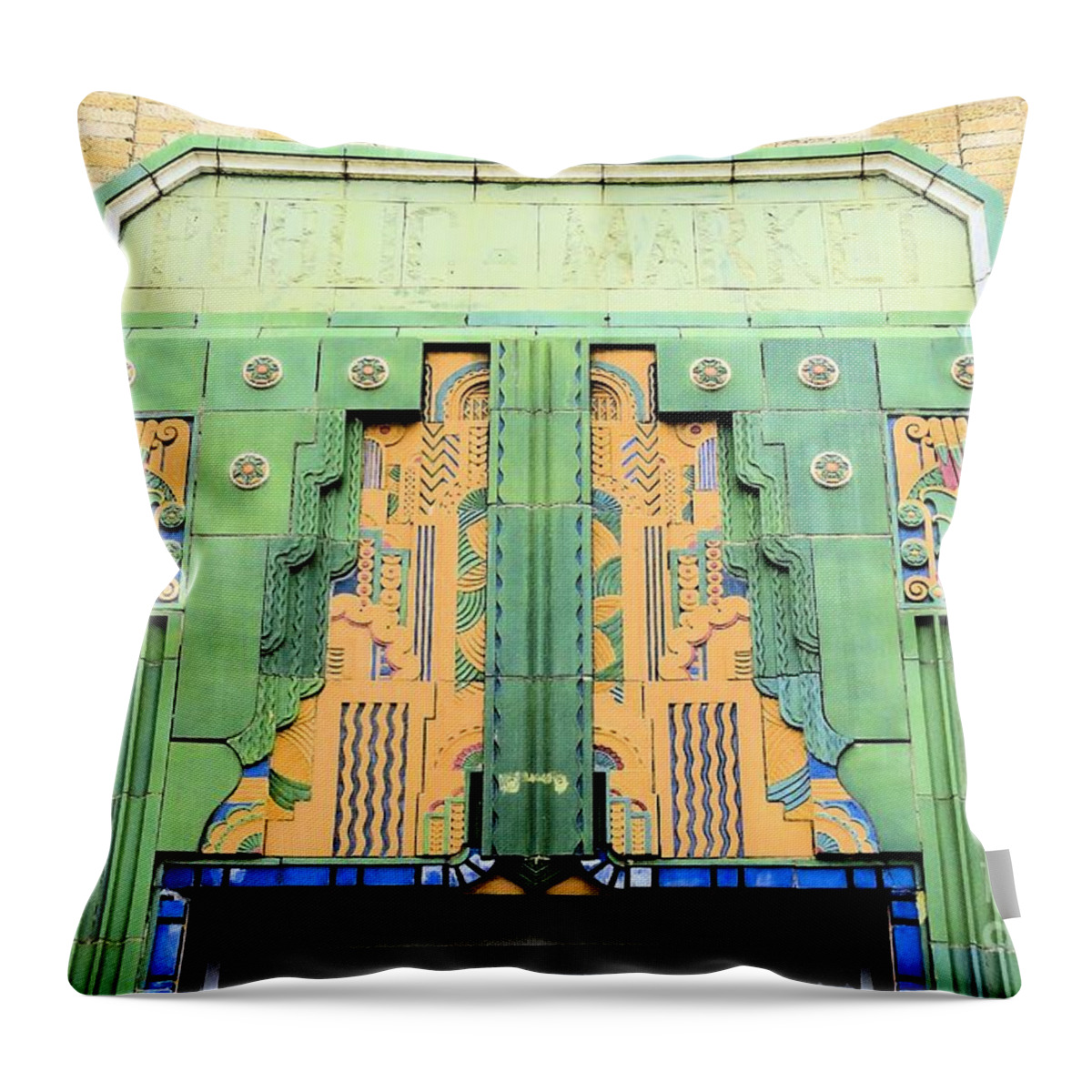 Art Deco Throw Pillow featuring the photograph Art Deco Facade at Old Public Market by Janette Boyd