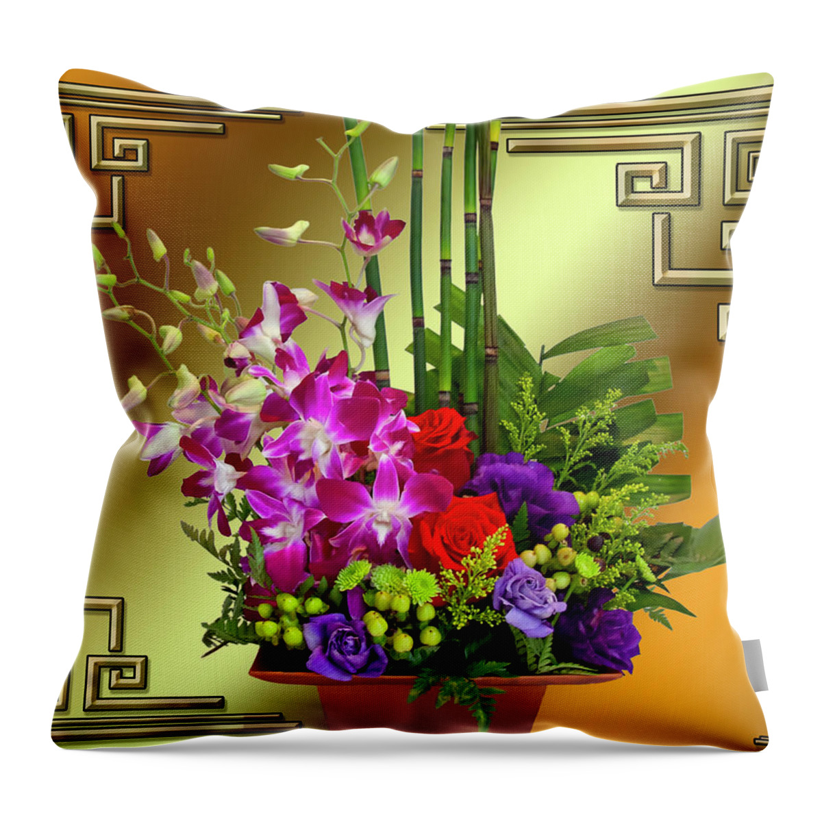 Art Deco Floral Arrangement Throw Pillow featuring the digital art Art Deco Floral Arrangement by Chuck Staley