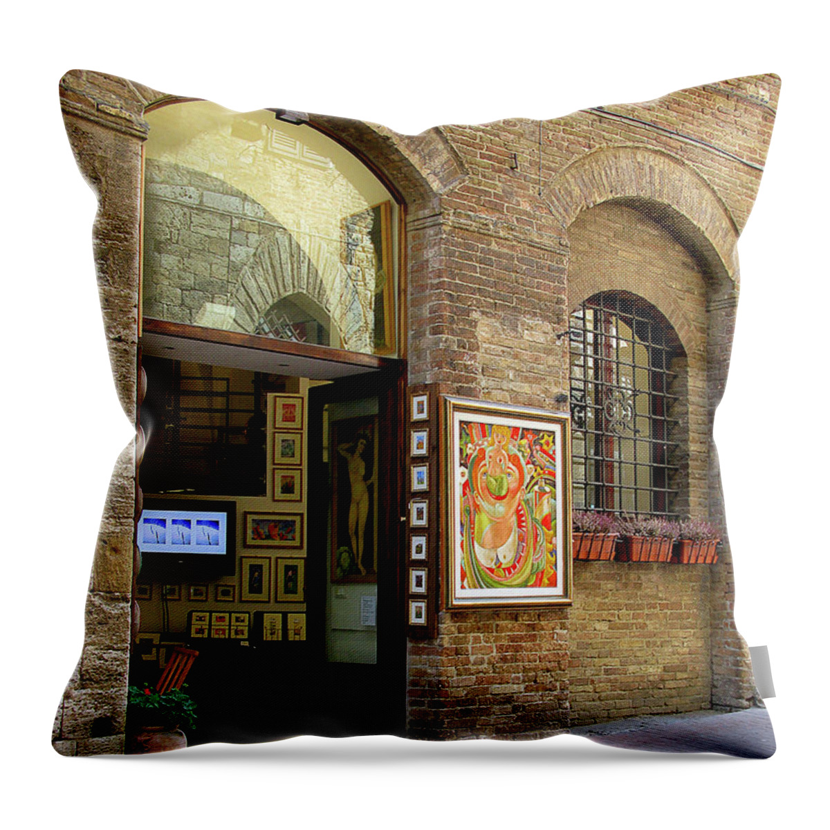 Outdoors Throw Pillow featuring the photograph Art Gallery, San Gimignano, Tuscany, Italy by Lily Malor