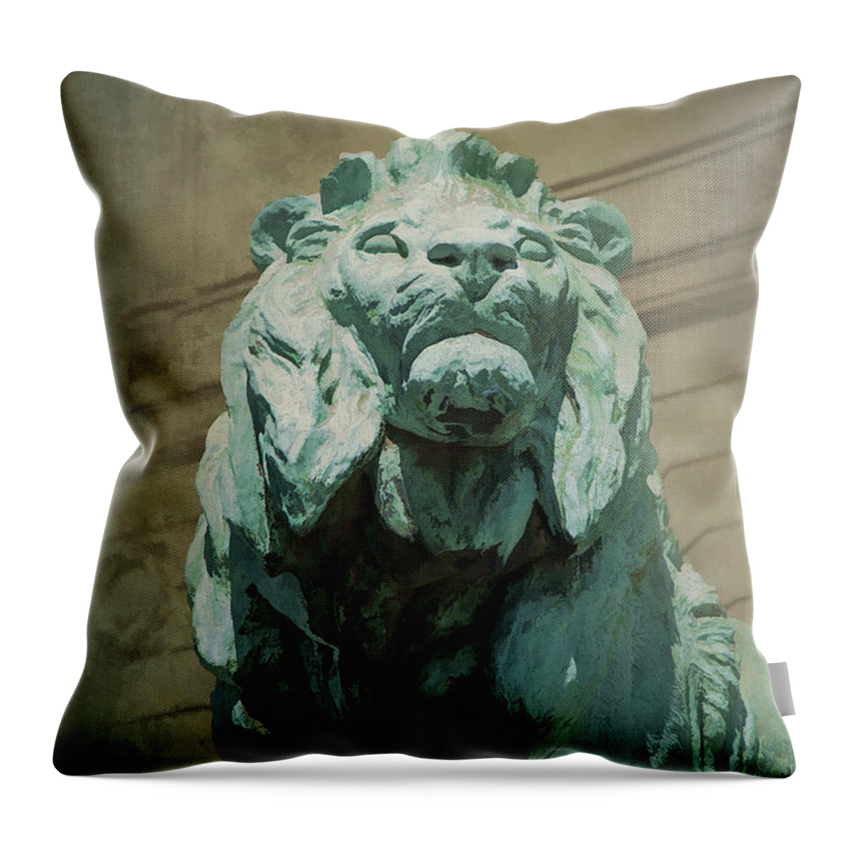Art Institute Of Chicago Lion Throw Pillow featuring the photograph Art Institute of Chicago Lion by Jemmy Archer