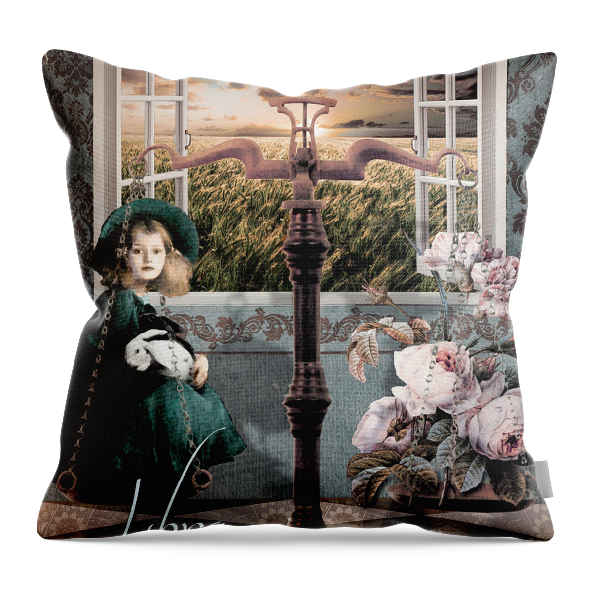 Libra Zodiac Throw Pillow featuring the painting Art Nouveau Zodiac Libra by Mindy Sommers