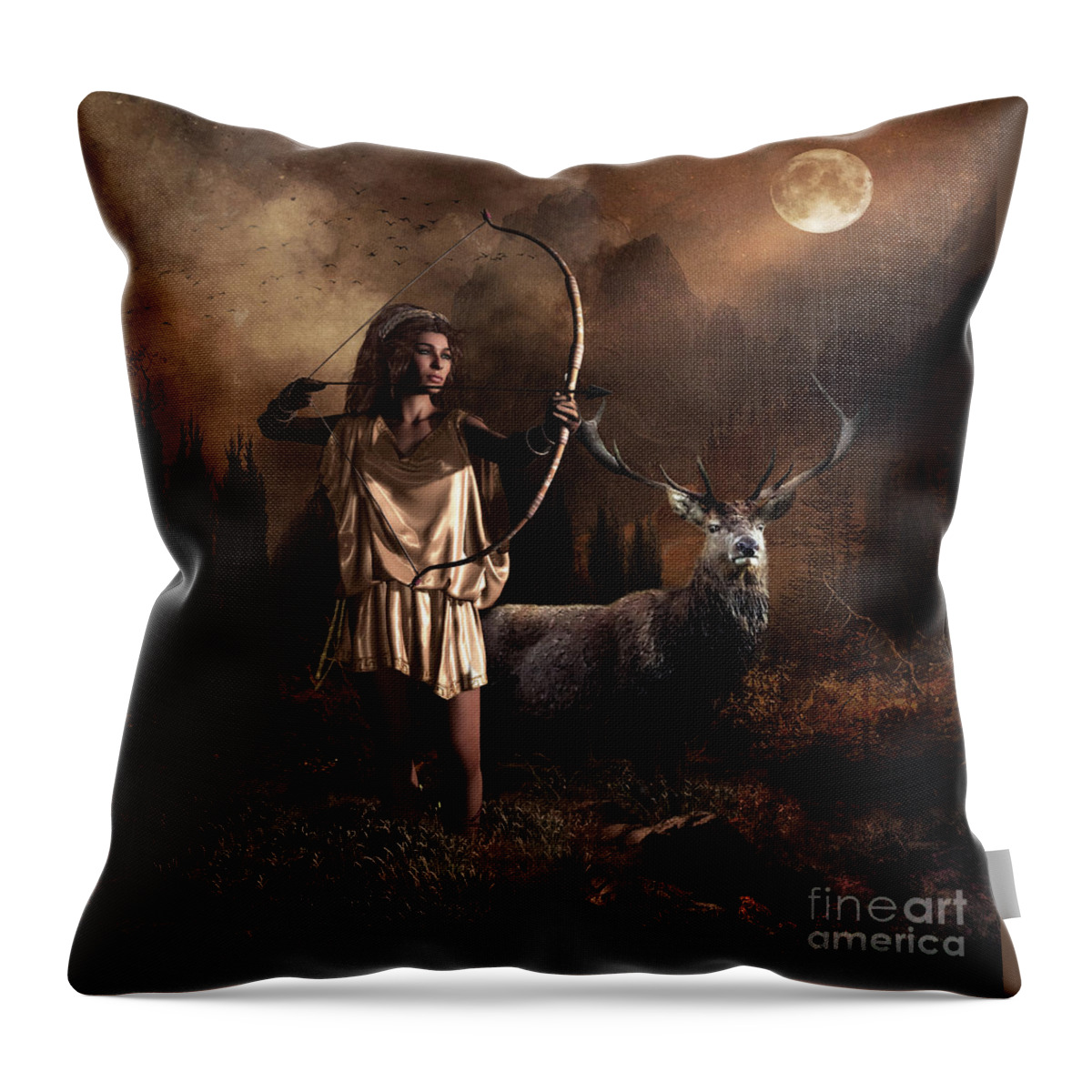 Artemis Throw Pillow featuring the digital art Artemis Goddess of the Hunt by Shanina Conway