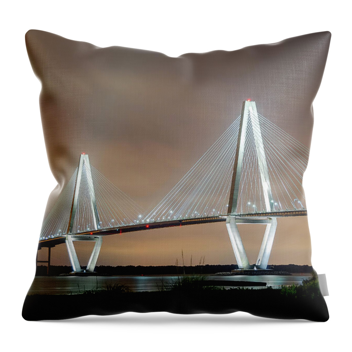 Charleston Throw Pillow featuring the photograph Arthur Ravenel Bridge by John Kirkland