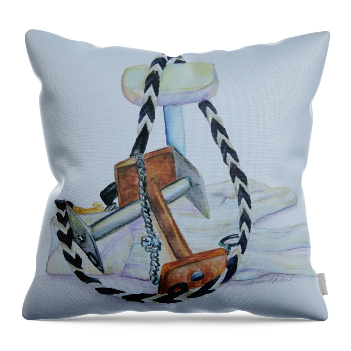 Dumbbells Throw Pillow featuring the painting Article Pile by Susan Herber