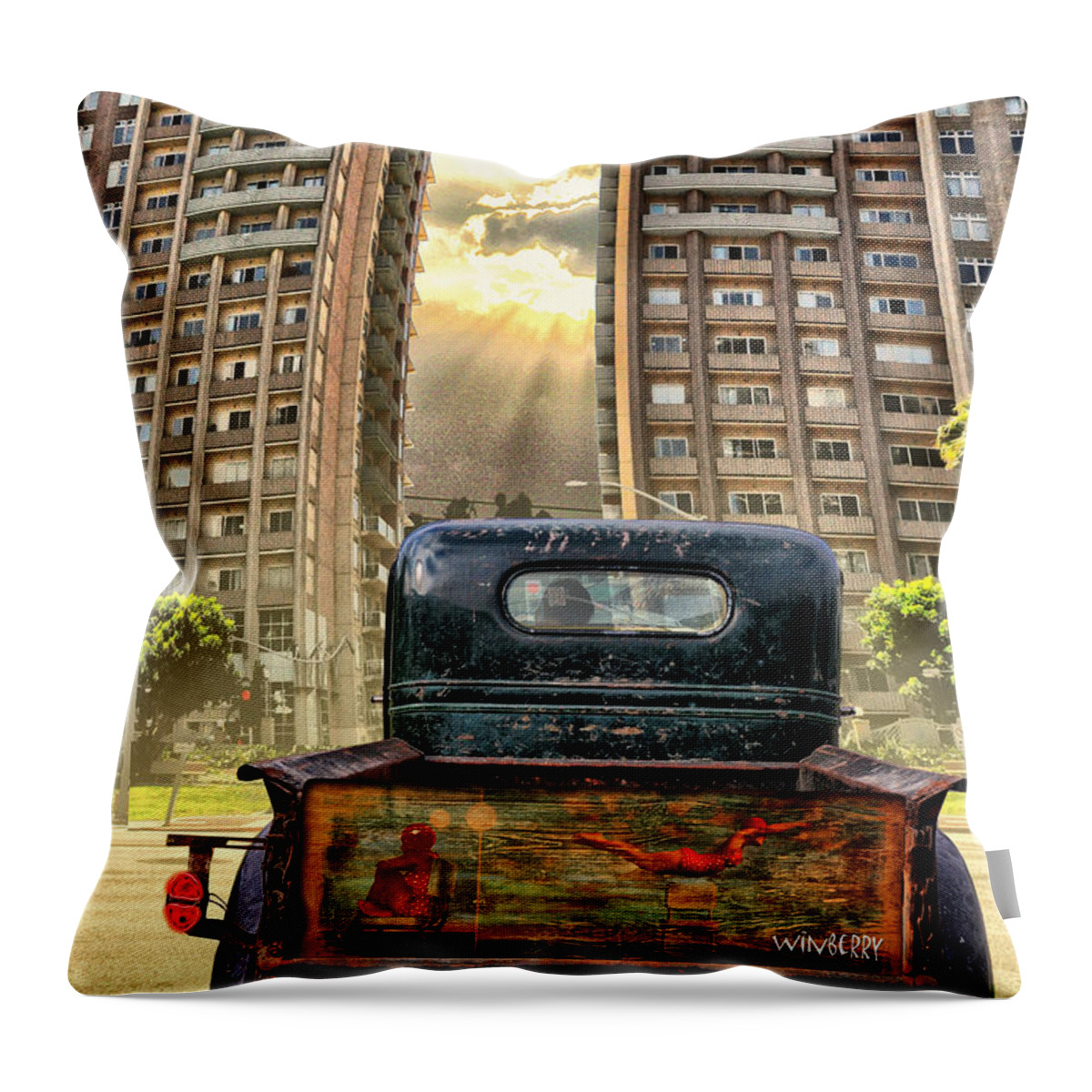 Long Beach Throw Pillow featuring the digital art Artist Trucking in the LBC by Bob Winberry