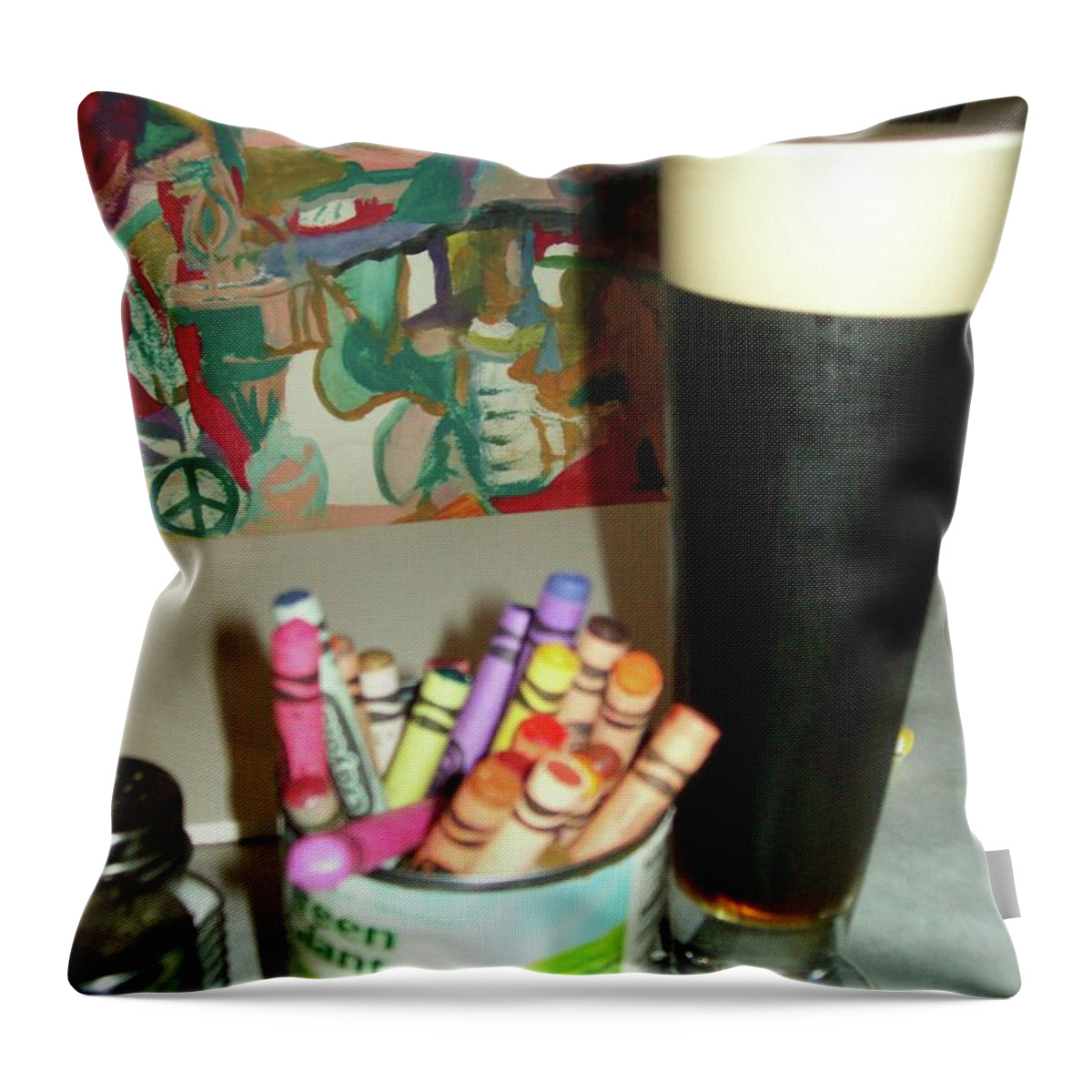 Guinness Throw Pillow featuring the painting Artists tools by James Christiansen