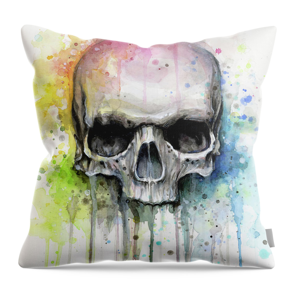 Skull Throw Pillow featuring the painting Skull Watercolor Painting by Olga Shvartsur