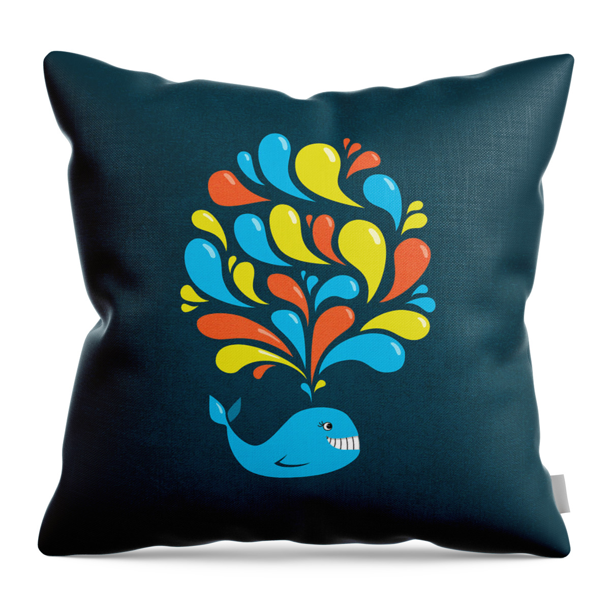 Happy Throw Pillow featuring the digital art Dark Colorful Splash Happy Cartoon Whale by Boriana Giormova