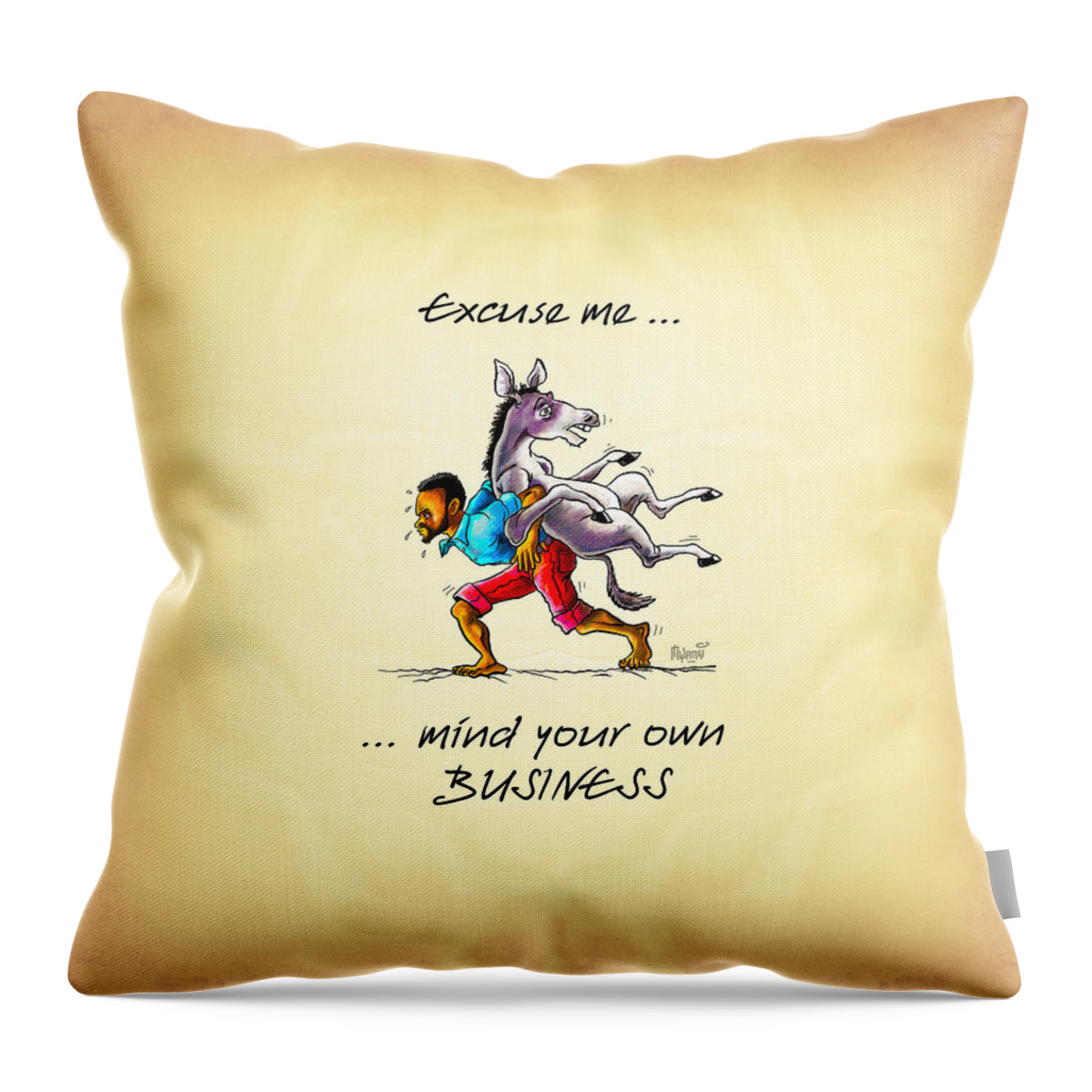 Donkey Throw Pillow featuring the drawing A Different Approach by Anthony Mwangi
