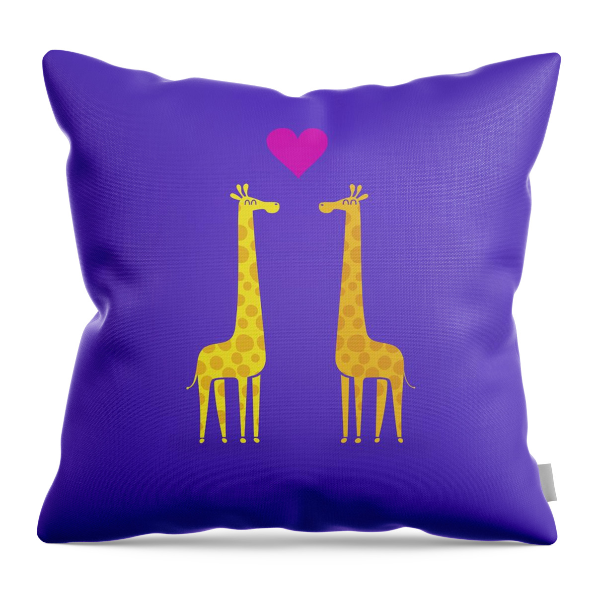 Giraffe Throw Pillow featuring the painting Cute cartoon giraffe couple in Love Purple Edition by Philipp Rietz