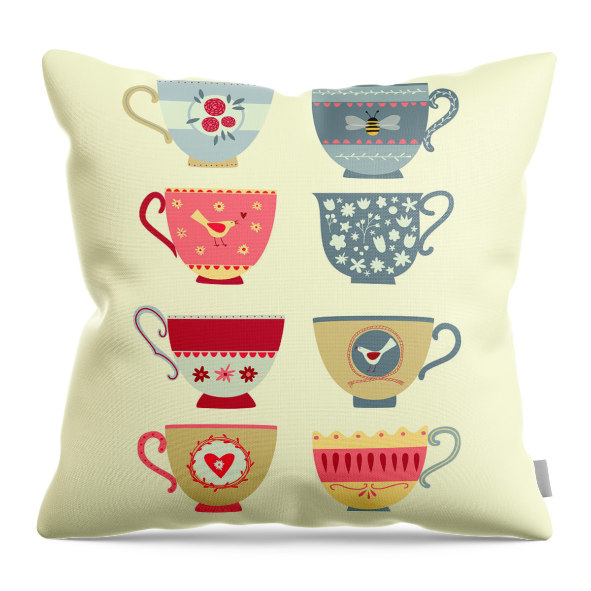 Tea Throw Pillow featuring the painting Tea Cups by Nic Squirrell
