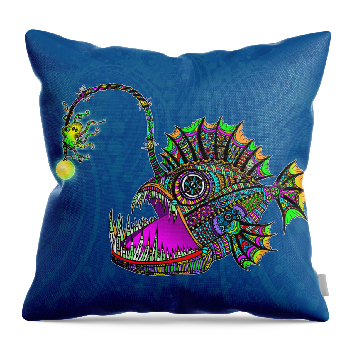 Angler Fish Throw Pillow featuring the digital art Electric Angler Fish by Tammy Wetzel