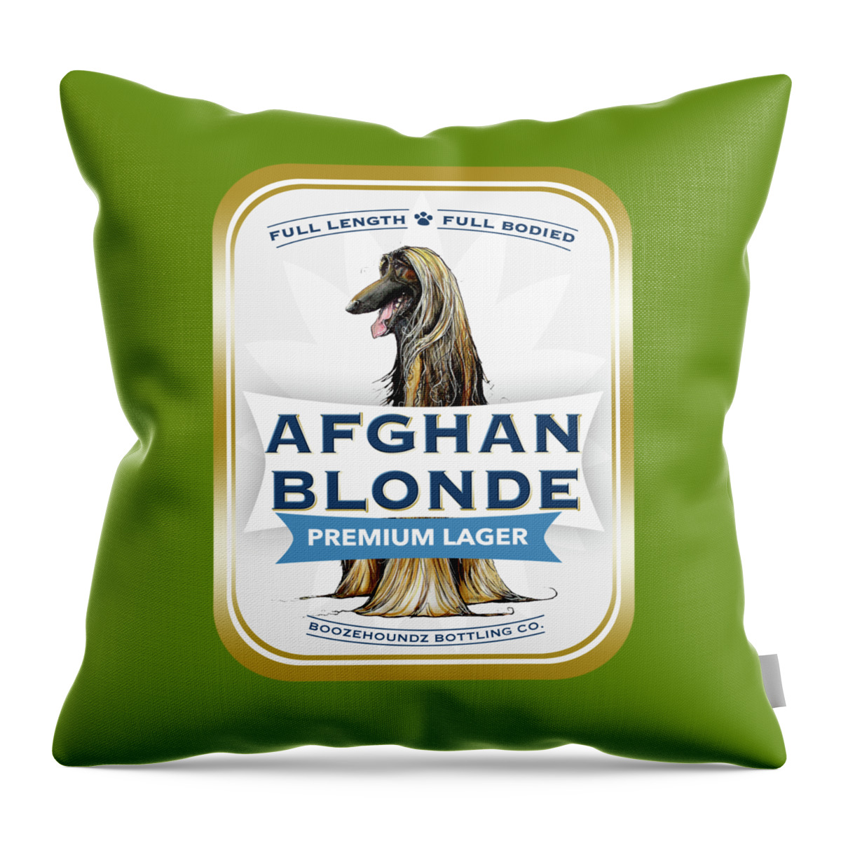 Beer Throw Pillow featuring the drawing Afghan Blonde Premium Lager by John LaFree