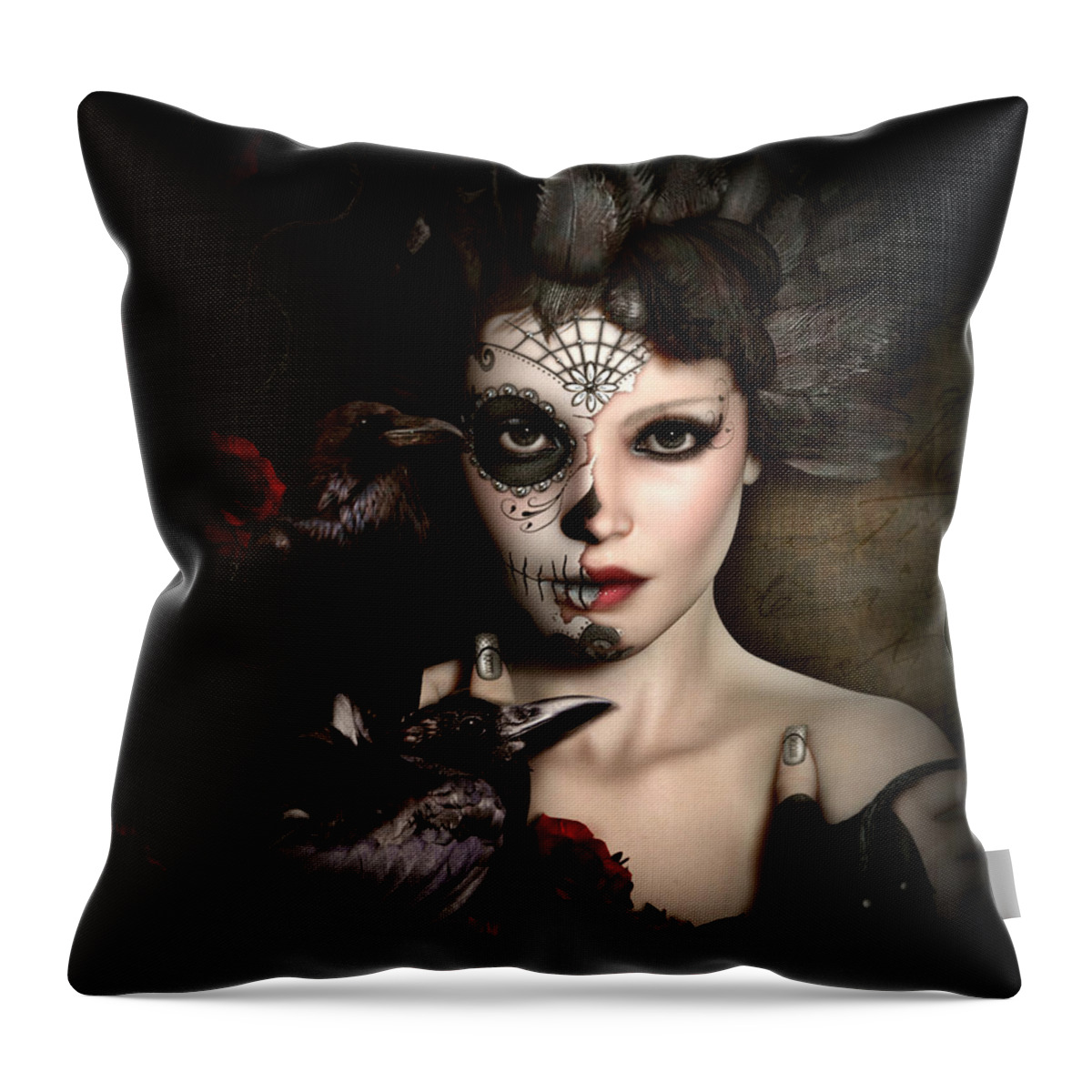 Darkside Sugar Doll Throw Pillow featuring the digital art Darkside Sugar Doll by Shanina Conway