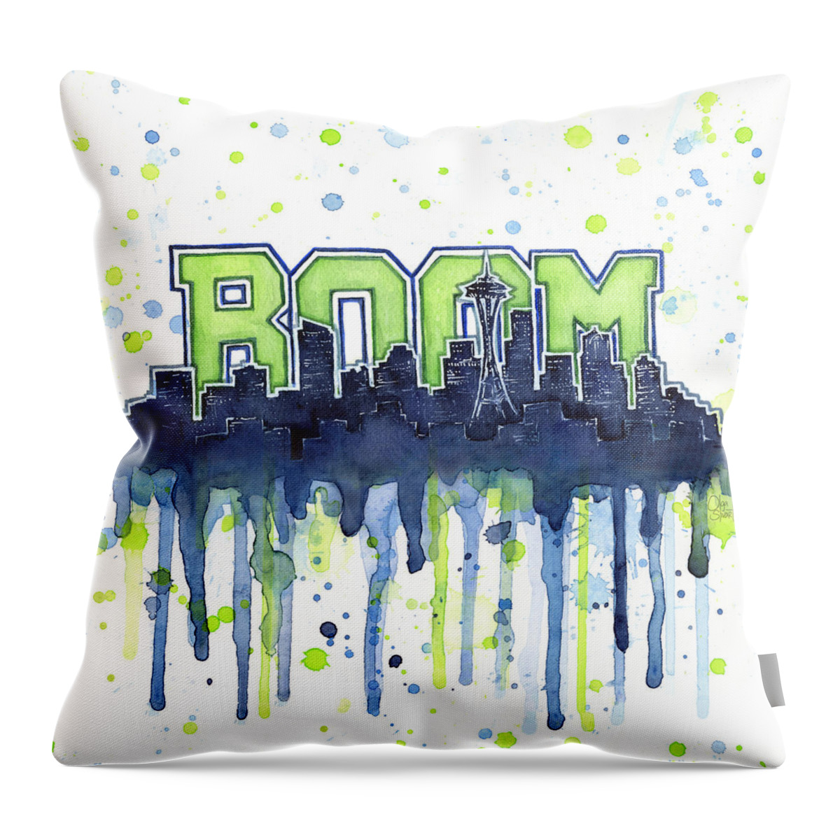 Seattle Throw Pillow featuring the painting Seattle 12th Man Legion of Boom Watercolor by Olga Shvartsur