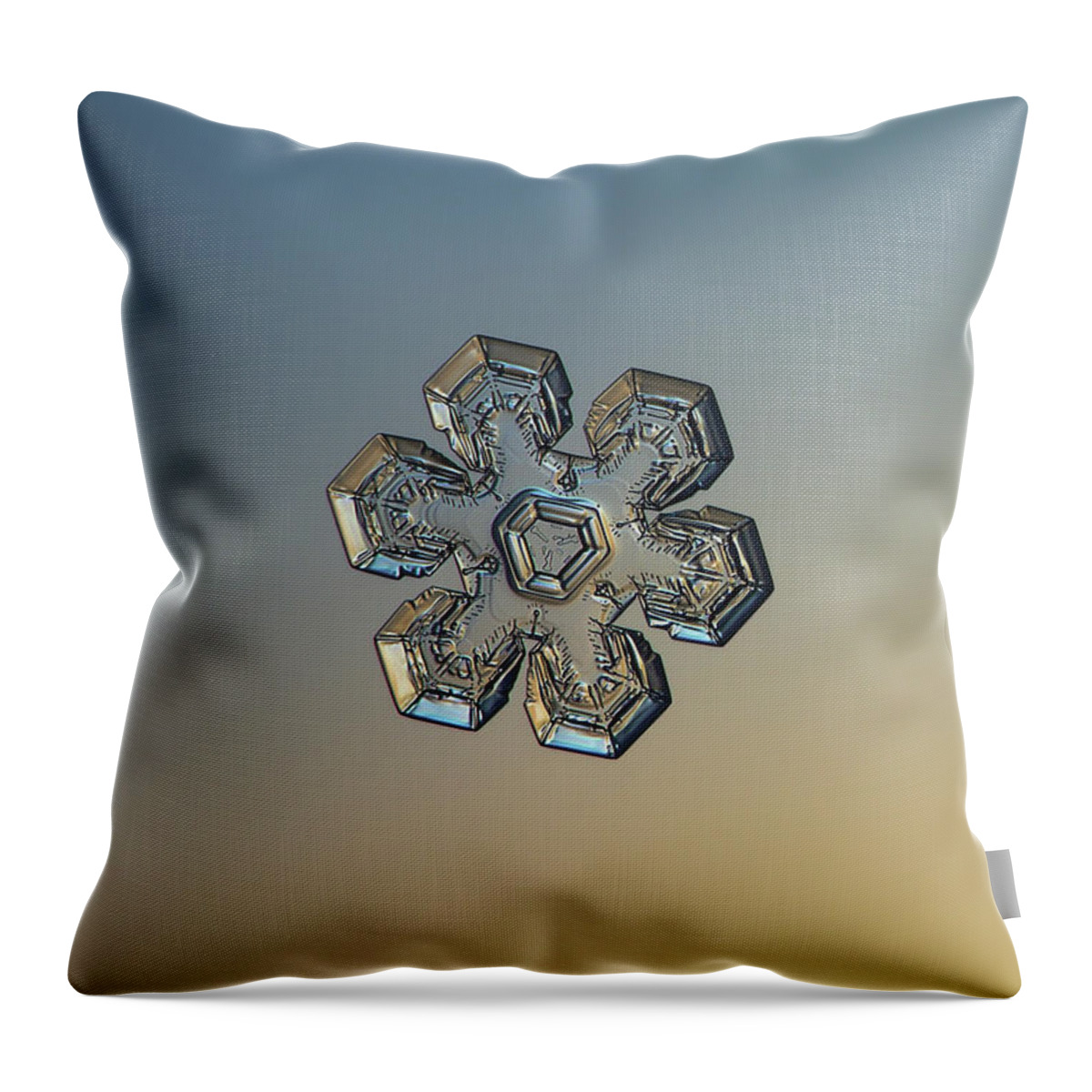 Snowflake Throw Pillow featuring the photograph Snowflake photo - Massive gold by Alexey Kljatov