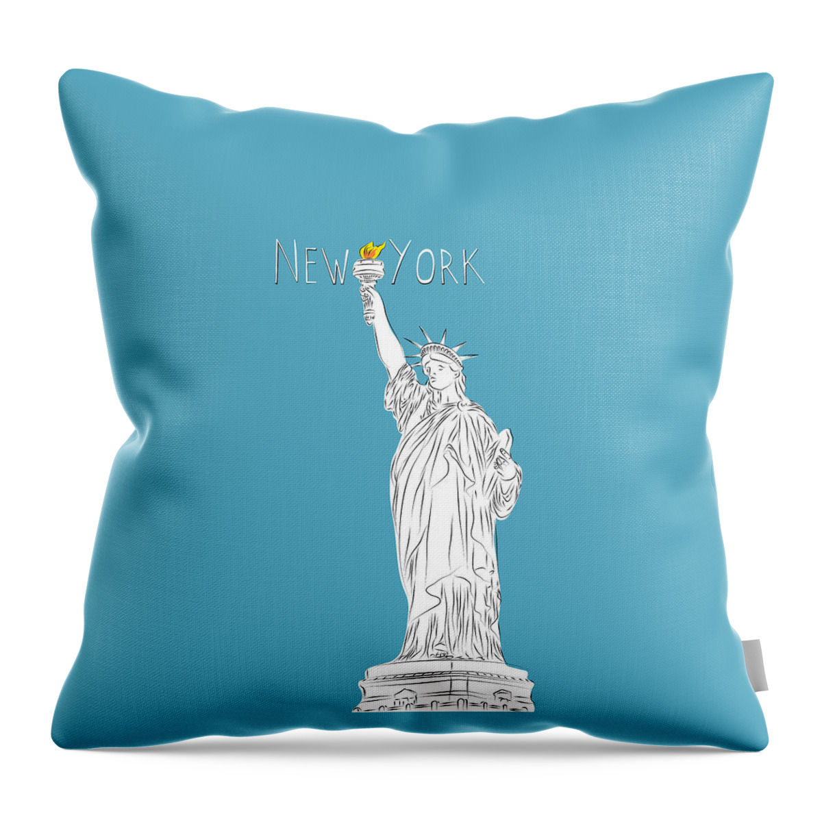 New York Throw Pillow featuring the digital art NY Statue of Liberty Line Art by BONB Creative