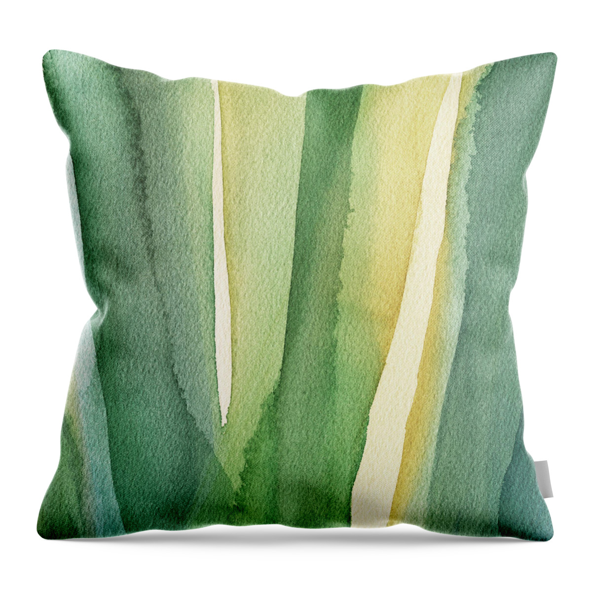 Green Throw Pillow featuring the painting Green Teal and Yellow Abstract by Beverly Brown Prints